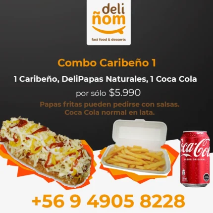 Combo Caribeño 1 (1 Caribeño + DeliPapas Naturales + 1 Coca Cola de lata)