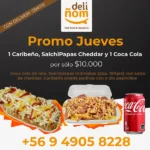 Promo Jueves - 1 Caribeño, 1 Salchipapas Cheddar y 1 Coca Cola con Delivery Gratis